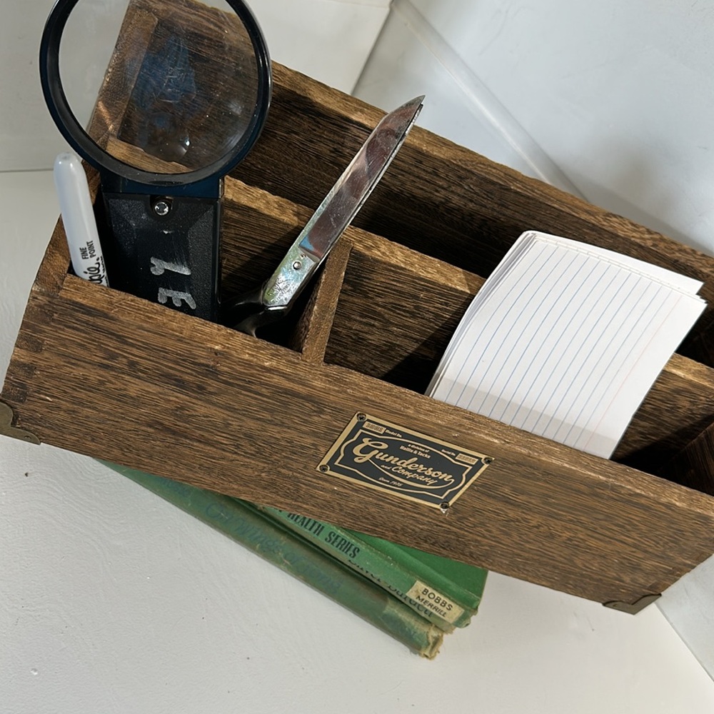 Gunderson and Company wooden desk organizer Box